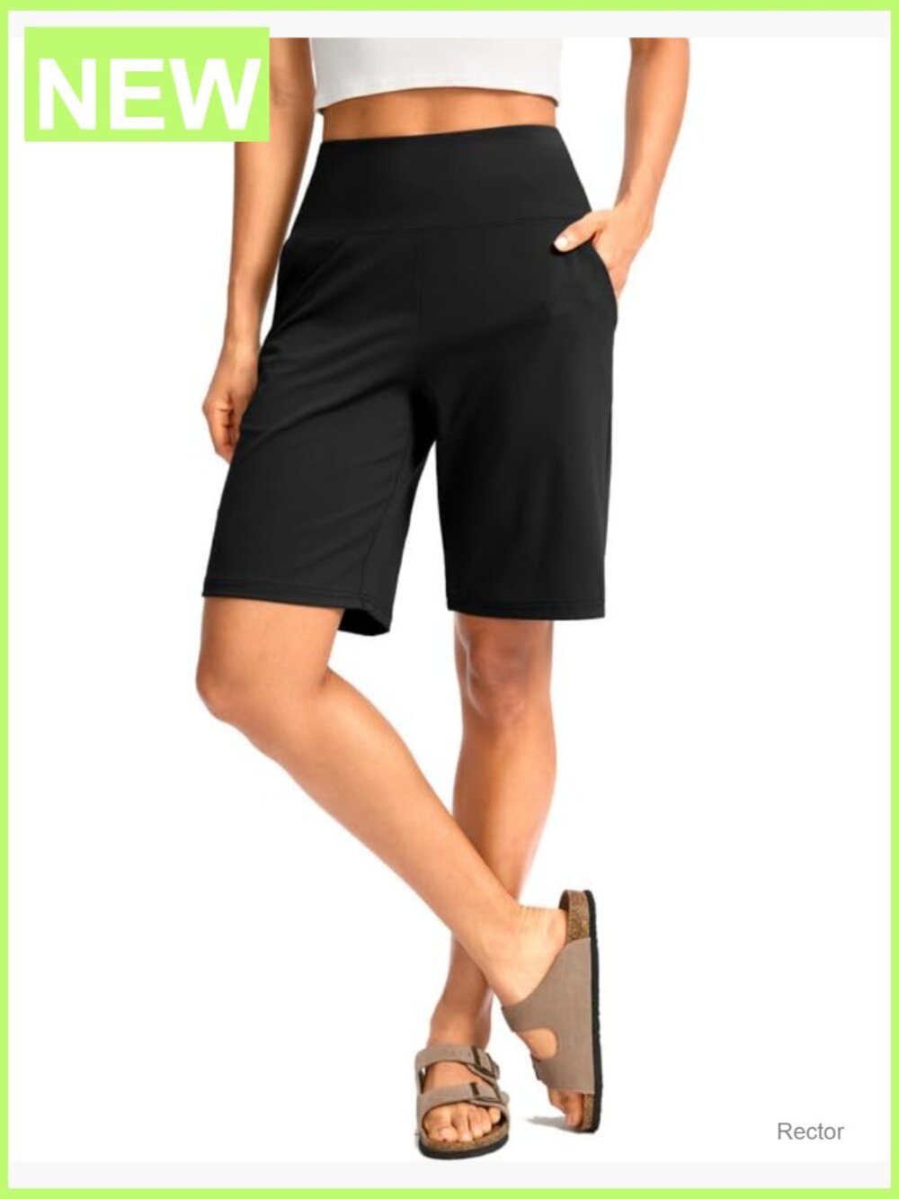 Women's Bermuda Shorts 9" Inseam High Waisted Pockets Athletic Workout - Picture 2 of 6